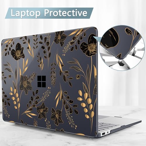 Mektron Printed Case for 2025 Microsoft Surface Laptop Windows 11 Copilot+ PC Surface Laptop 13 inch Touchscreen Display Cover Fits Model 2095, Gold Floral - color: Gold Floral