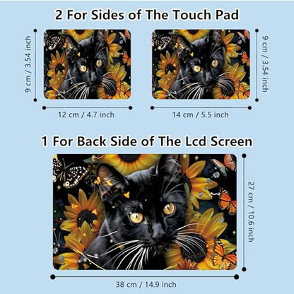 Universal Laptop Skin Sticker with 2 Wrist Pad Skins, Waterproof Scratch Resistant Vinyl Laptop Cover Decal, Cut to Fit for 11–15.6 Inch MacBook HP Dell Lenovo, Black Cat Butterfly - color: Black Cat Butterfly