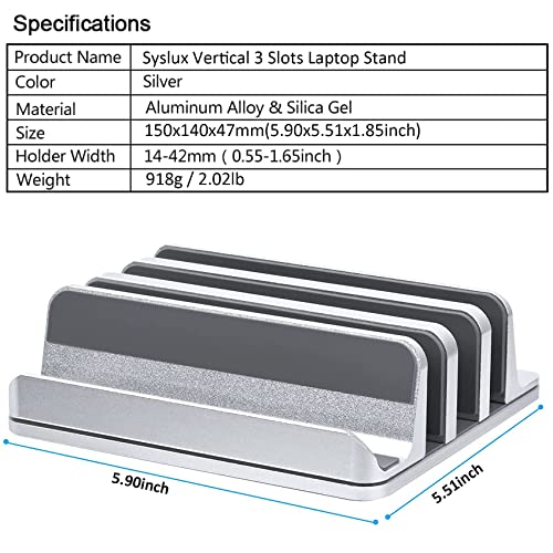 Vertical Laptop Stand [Updated Version], 3 Slot Desktop Stand Holder with Adjustable Dock, 4 in 1 Design Space-Saving Laptop Stand for Desk MacBook/Surface/Samsung/HP/Dell/Chrome Book (Silver)