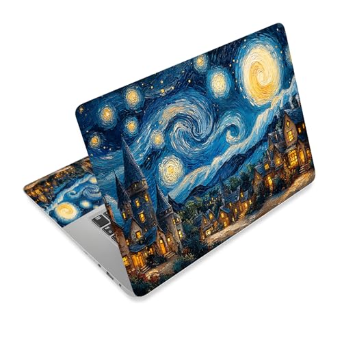Universal Laptop Skin Sticker Decal,15.6 Inch Laptop Vinyl Cover for 13" 14" 15.6" Laptop,Scratch-Resistant Waterproof Protector Wrap,Reusable with Wrist Pads,Starry Night Magical Town - color: Starry Night Magical Town
