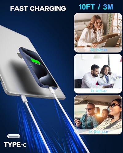 USB C to USB C, 240W USB C Cable, 2-Pack 10ft C to C Cable Fast Charging for MacBook Pro/MacBook Air, iPad Pro/iPad Air, iPhone 16 15 Pro Max Plus, Samsung Galaxy,Compatible 140W/100W/65W/45W/35W/20W - color: White, size: 10Foot