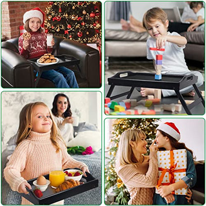 Bed Tray Folding Legs with Handles Breakfast Food Tray Table for Sofa Eating,Drawing,Platters Bamboo Serving Lap Desk Snack Tray - color: Black