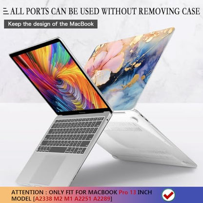 CISSOOK Compatible with MacBook Pro 13 inch Case M2 M1 A2338 A2251 A2289 | 4in1 Set Plastic Hard Shell Case & Keyboard Cover Screen Film for MacBook Pro 13-inch with Touch Bar 2016-2026, Marble Flower - color: Pro13inch-Marble Flower