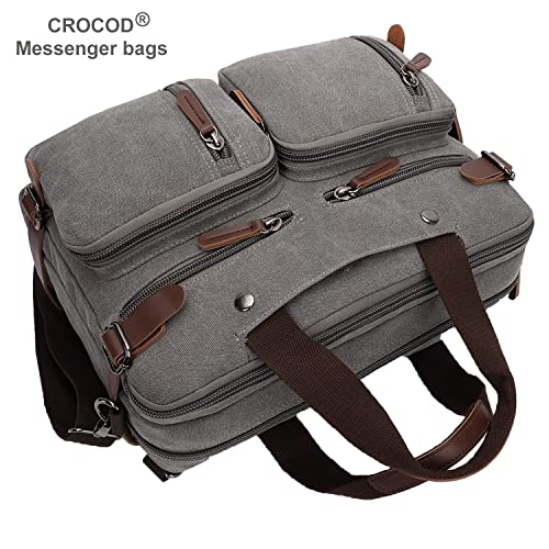 CROCOD 3 In 1 Canvas Convertible Laptop Bag for Men Women, 17.3 inch Laptop Messenger Bag Work Briefcase, Computer Shoulder Bag for Travel Business Office (17.3 Inch, Grey) | 3 In 1 - color: Grey