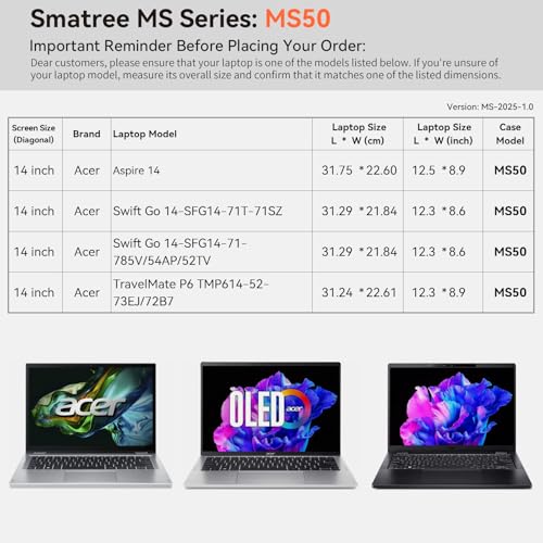 Smatree MS50 Hard EVA Protective Sleeve Case with Stand Compatible for 14 inch Acer Aspire 14, for Acer Swift Go 14-SFG14-71T/71, for Acer Aspire Lite 14 AL14-31P-C0S2, for Acer TravelMate P6 TMP614 | Compatible for 14 inch Acer Swift Go 14-SFG14-71T/71,