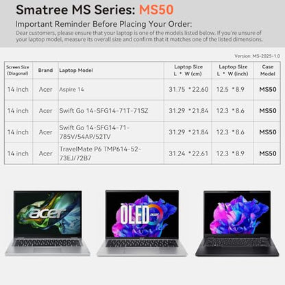 Smatree MS50 Hard EVA Protective Sleeve Case with Stand Compatible for 14 inch Acer Aspire 14, for Acer Swift Go 14-SFG14-71T/71, for Acer Aspire Lite 14 AL14-31P-C0S2, for Acer TravelMate P6 TMP614 | Compatible for 14 inch Acer Swift Go 14-SFG14-71T/71,