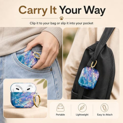 Compatible with AirPod 4 Case 2024, Cute Hard Plastic Protective Cover for Airpod 4th Generation Women, Shockproof Shell Skin with Gold Ring Keychain,Colorful Water Ripple Abstract - color: Colorful Water Ripple Abstract