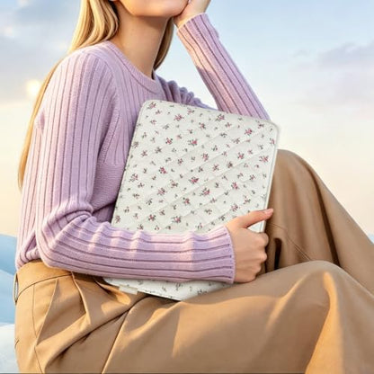 MOSISO 13-13.3 inch Laptop Case, 13.3 inch Puffy Laptop Sleeve | Compatible with MacBook Neo/Air13.6/Pro13/Pro14, HP Dell ASUS Lenovo, Square Quilted Floral Vertical Bag&Small Case, Pink - color: Pink, size: 13.3 inch