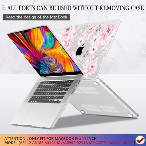CISSOOK Case for MacBook Pro 14 inch M5 M4 M3 M2 M1 2026-2021 | A3434 A3427 A3426 A3112 A3185 A3401 A2918 A2992 A2779, 5in1 Set Ultra-Thin Hard Shell Case Keyboard Cover, Cute Pink Flower - color: 14inch-Cute Pink Flower