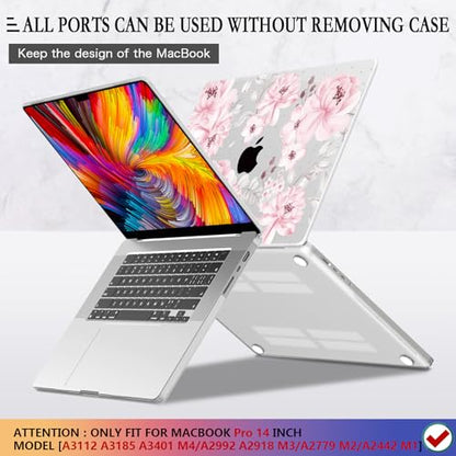 CISSOOK Case for MacBook Pro 14 inch M5 M4 M3 M2 M1 2026-2021 | A3434 A3427 A3426 A3112 A3185 A3401 A2918 A2992 A2779, 5in1 Set Ultra-Thin Hard Shell Case Keyboard Cover, Cute Pink Flower - color: 14inch-Cute Pink Flower
