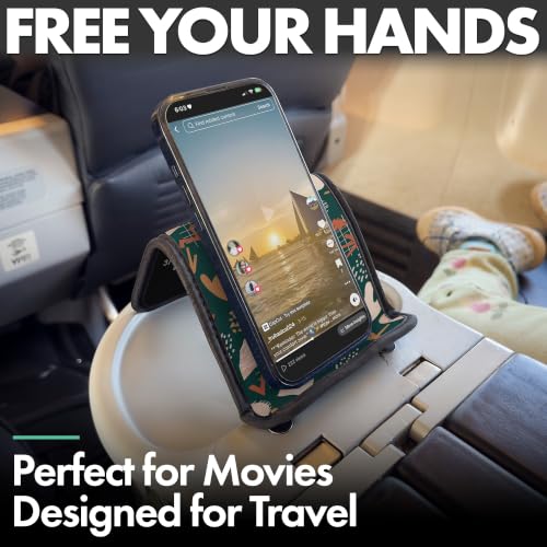Airplane Phone Holder - Foldable Phone Stand for Plane Travel | Aluminum Build, 9 x 5 in. Boho Green, Tabletop Mount Desk, Plane Tray Seat back, Treadmill, Fits iPhone Cell Phone - color: Boho Green, size: Large