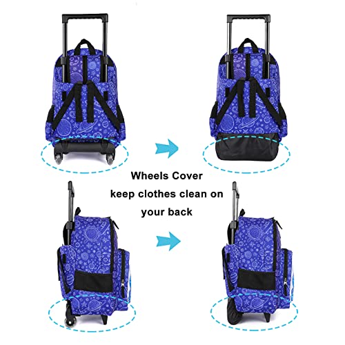 Tilami Rolling Backpack 18 inch Double Handle with Lunch Bag Wheeled Kids Backpack, Spaceship Blue - color: Spaceship Blue