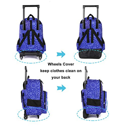 Tilami Rolling Backpack 18 inch Double Handle with Lunch Bag Wheeled Kids Backpack, Spaceship Blue - color: Spaceship Blue