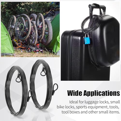 12 Pack Security Cable Luggage Lock with Loops 15 ft 3mm Braided Steel Coated Bike Cable Wire Double Loop Anti Theft Safety for U Lock, Padlock and Disc(Black) - color: Black, size: 15 Feet