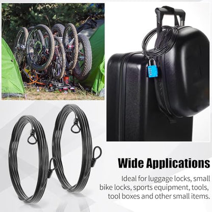 12 Pack Security Cable Luggage Lock with Loops 15 ft 3mm Braided Steel Coated Bike Cable Wire Double Loop Anti Theft Safety for U Lock, Padlock and Disc(Black) - color: Black, size: 15 Feet