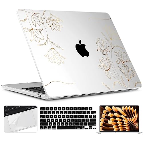 TWOLSKOO for MacBook Air 15 inch Case 2026 2025 2024 2023 Release M5 A3448 M4 A3241 M3 A3114 M2 A2941, Plastic Hard Shell & Screen Protector & Keyboard Cover & Trackpad Film, Florals X449 - color: Florals X449