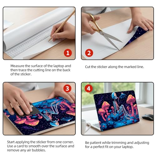 Universal Laptop Skin Sticker Decal, 12"-15.6" Aesthetic Vinyl Wrap, Skull in Magic Mushroom Space Waterproof Notebook Cover Art Protector for MacBook HP Dell Lenovo, Fits 13" 14" 15" 15.6" - color: Skull in Magic Mushroom Space