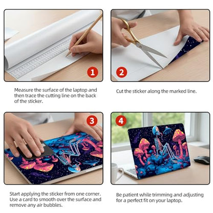 Universal Laptop Skin Sticker Decal, 12"-15.6" Aesthetic Vinyl Wrap, Skull in Magic Mushroom Space Waterproof Notebook Cover Art Protector for MacBook HP Dell Lenovo, Fits 13" 14" 15" 15.6" - color: Skull in Magic Mushroom Space