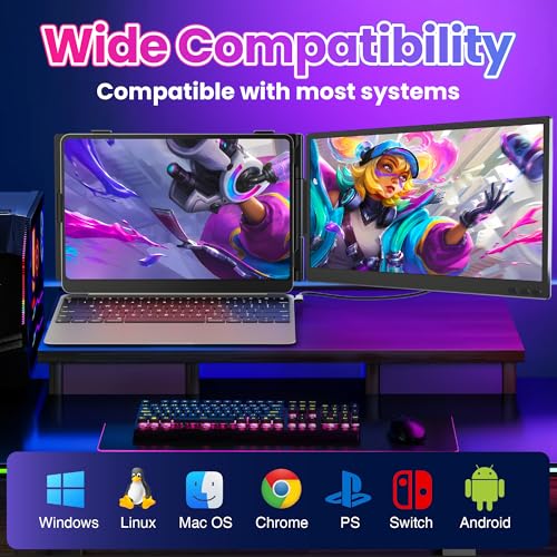 CIDETTY Laptop Screen Extender 0.27" Ultra-Thin, 14" Dual Portable Monitor FHD 1080P IPS, USB-C/HDMI Plug & Play Travel Screen for 13-17" Laptops, Compatible with Wins/Mac/Chrome/Switch/Android - color: Phantom Black