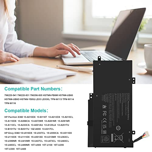 TREE.NB Spare Battery for HP 13-s054sa (M1M24EA) 13-s056nw (M6R44EA) 13-S099nr (M1W93UA) 15-w110nr 796220-541 796220-831 796356-005 LE03 LE03XL TPN-W116 - size: 7.28x3.86x0.28inch LE03XL