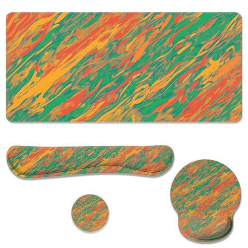 Abstract Desk Mat Set Retro Color Swirl Large Mouse Pad with Wrist Rest 4in1 Desk Mat for Desktop Ergonomic Keyboard Wrist Support Anti-Slip Computer Ergonomic Mouse Pad Home Office Gaming - color: Abstract