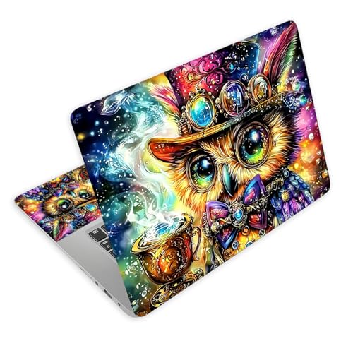 Universal Laptop Skin Decal, 3-Piece Vinyl Protector for 12 13 14 15.6" Notebook, Waterproof Anti-Scratch, Easy Trim & Bubble-Free Finish, Owl Wearing a Top Hat and Holding a Cup - color: Owl Wearing a Top Hat and Holding a Cup
