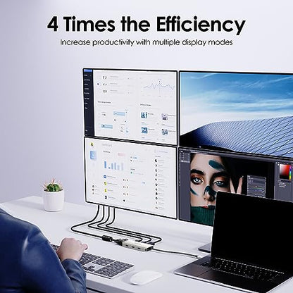 WAVLINK USB-C Quad Display Docking Station | 4K Triple Monitor Laptop Dock Hub for Windows, Dual HDMI + DisplayPort + VGA, 3 USB Ports