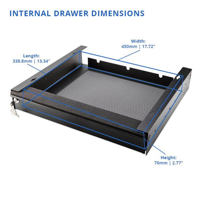 Penn Elcom Under Desk Laptop Drawer, Lockable, for 17” Laptops - Premium Sliding Security Drawers - Model EX-6201B - color: Black - 18.9" X 17.56" X 3.15" (17" Laptop)