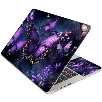 15.6 Inch Laptop Skin Sticker, Reusable Vinyl Cover Protector with 2 Wrist Pad Skins, Removable Waterproof Scratch-Resistant for 12-15.6 Inch Laptop Notebook,Purple Butterfly with Glittering - color: Purple Butterfly With Glittering