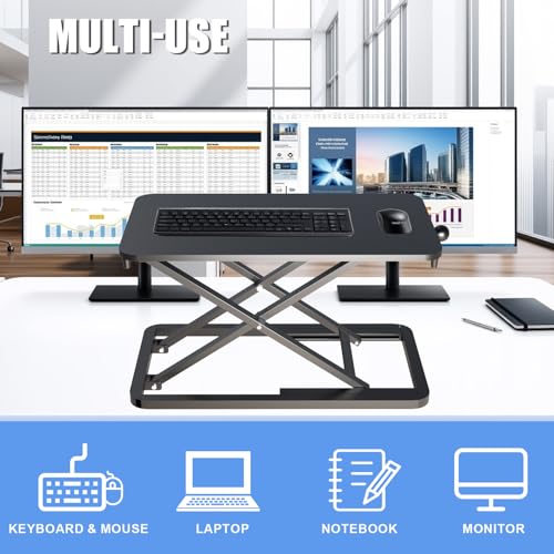 Keyboard Riser for Desk- 23.6’‘ Height Adjustable Standing Desk Converter, Table Lifter for Standing, Keyboard and Mouse Riser for Ergonomic Sit Stand Workstations, 6 Height Levels