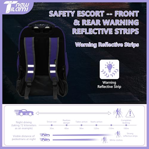 NEW TILAMI 18 Inch Rolling Backpack with Lunch Bag for Girls Boys School | 6-Wheel Stair-Climbing Girls Boys Carry-on Suitcase Water-Resistant Adjustable Trolley Handle Wheels School Travel Camping - color: Purple Sky
