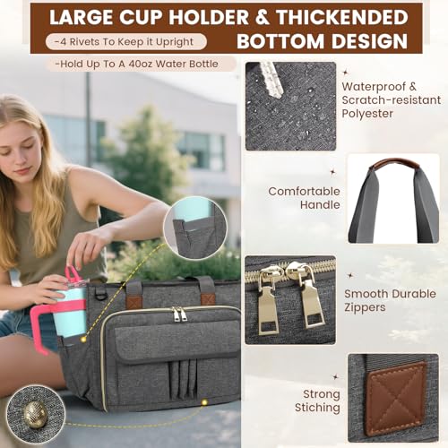 RAINSMORE Teacher Tote Bag 15.6 inch Laptop Bag for Women Work Bags Nurse Bag Lightweight Laptop Tote Computer Briefcase - color: Grey