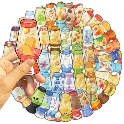 50pcs Lava lamp Stickers for Laptop Water Bottles, Transparent PET Waterproof Adhesive Lava Light Decals for Trackpads Skateboards Luggage Water Bottles Cars Bumpers(Colourful-B9) - color: Colourful-b9