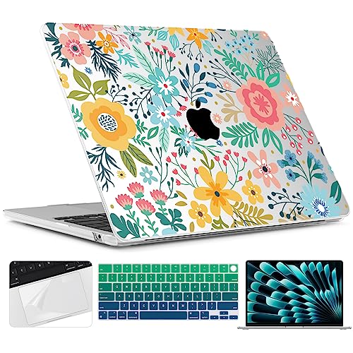 TWOLSKOO for MacBook Air 15 inch Case 2026 2025 2024 2023 Release M5 A3448 M4 A3241 M3 A3114 M2 A2941, Plastic Hard Shell & Screen Protector & Keyboard Cover & Trackpad Film, Abstract Flower - color: Abstract Flower