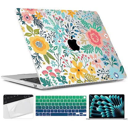 TWOLSKOO for MacBook Air 15 inch Case 2026 2025 2024 2023 Release M5 A3448 M4 A3241 M3 A3114 M2 A2941, Plastic Hard Shell & Screen Protector & Keyboard Cover & Trackpad Film, Abstract Flower - color: Abstract Flower