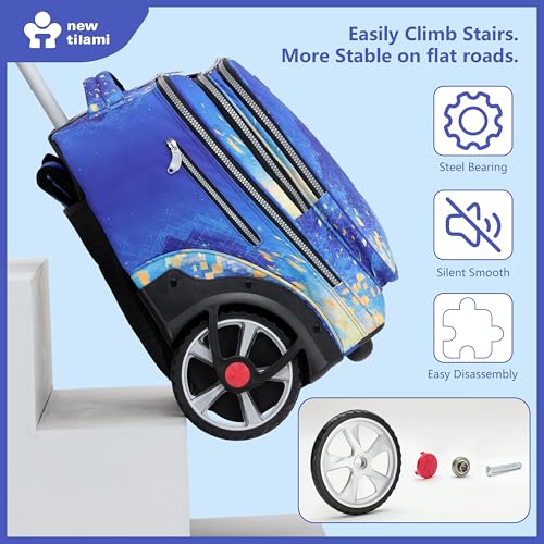 NEW TILAMI 20 Inch Rolling Backpack for School Stair-Climbing Big Wheel | Teen Boys Girls Carry-on Suitcase Large Organizer Compartment 15.6 Laptop Sleeve Adjustable Handle Roller Travel Bag College - color: Chill Blue Print