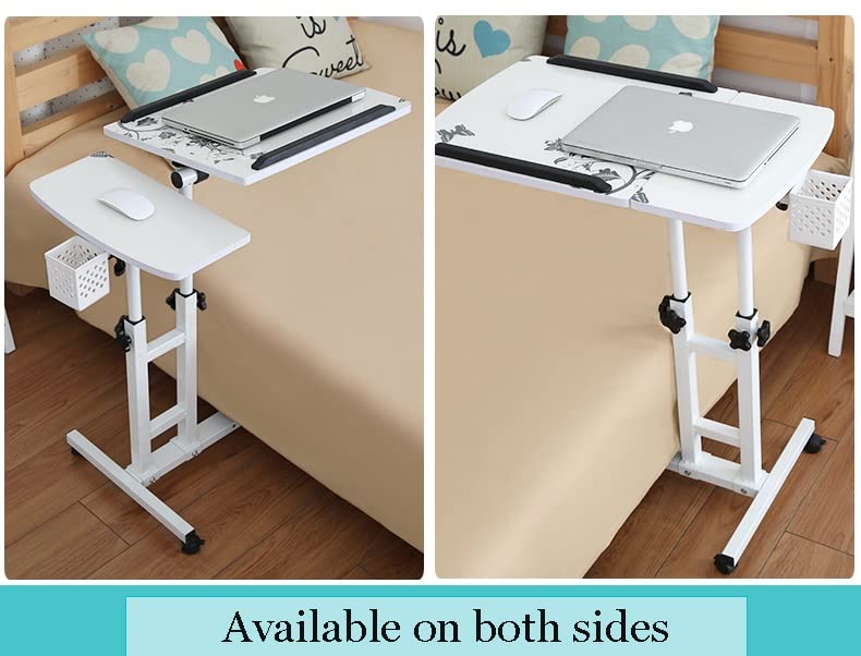 GaRcan Overbed Table Wheels Portable Overbed Table, Height Adjustable, Home Tilting Overbed Table, for Work Bed Sofa Reading Eating (White) - color: White