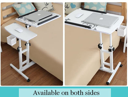 GaRcan Overbed Table Wheels Portable Overbed Table, Height Adjustable, Home Tilting Overbed Table, for Work Bed Sofa Reading Eating (White) - color: White