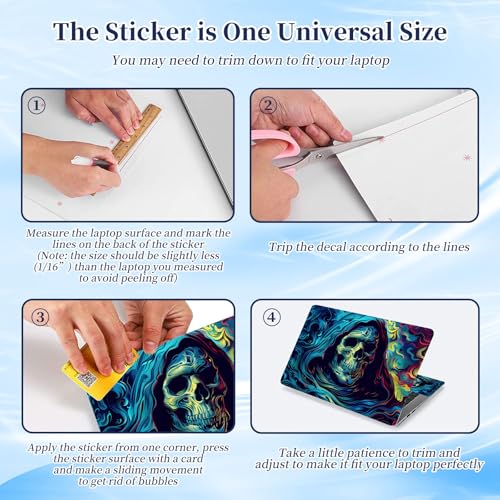 Universal Laptop Protective Skin,Trim-to-Fit Vinyl Sticker for 13–16 Inch Laptop,MacBook,Tablet & Notebook,Scratch-Proof Waterproof Cover,Colorful Hooded Skull - color: Colorful Hooded Skull