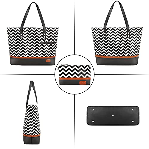 Laptop Tote Bag for Women Large Canvas Womens Briefcase Waterproof Computer Bag Work Bags for Women Fits 15.6 inch Laptop - color: Bwave
