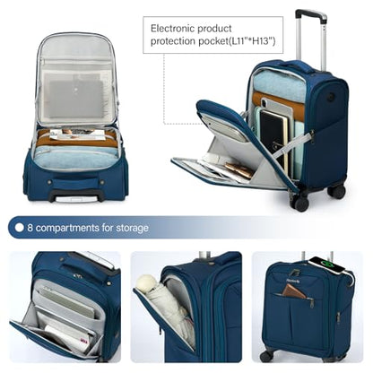 Hanke Underseat Carry On Luggage with Wheels, Lightweight Small Suitcase Airline Approved 16 Inch Softside Personal Item Travel Bag for Women Men, Compact Under Seat Luggage with Spinner Wheels.(Blue) - color: Blue