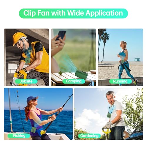 Waist Fan, 5000mAh Rechargeable Belt Clip Fan, 39ft/s Strong Airflow, 5 Speeds, Up to 29H Runtime, Wearable Hands-Free Cooling with LED SOS Light for Outdoor Camping Hiking - color: Army Green