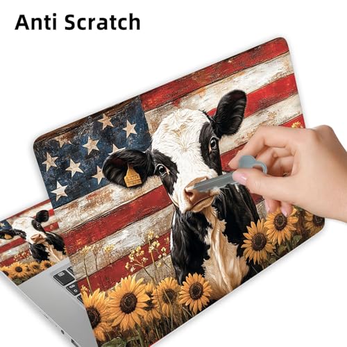 Aesthetic Laptop Skin Cover,12-15.6 Inch Universal Vinyl Sticker Decal,Waterproof Scratch-Resistant Notebook Wrap,Removable Residue-Free Protector,American Cow Sunflowers - color: American Cow Sunflowers