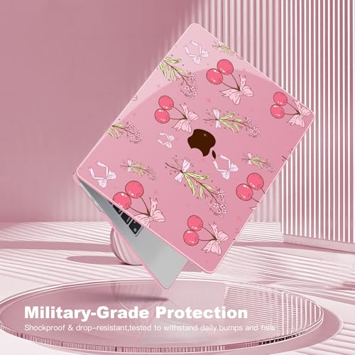 Teryeefi Pink Case for MacBook Air 13.6 inch 2025 2024 2022 Fit Model A3240/A3113/A2681, Laptop Hard Shell with Keyboard Cover Trackpad Film USB Adapter for MacBook Air 13 inch M4 M3 M2, Cherry W128 - color: Cherry Pink W128