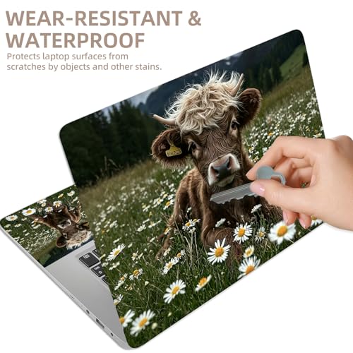 Universal Laptop Skin Sticker for 12/13/14/15.6 Inch Laptops, Reusable Vinyl Laptop Decal Cover, Waterproof Scratch Resistant Notebook Skin with 2 Wrist Pads,Highland Calf - color: Highland Calf