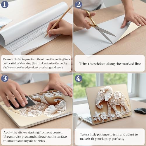 Universal Laptop Skin Sticker Decal,15.6 Inch Laptop Vinyl Cover for 13" 14" 15.6" Laptop,Scratch-Resistant Waterproof Protector Wrap,Reusable with Wrist Pads,Elephant Carving Painting - color: Elephant Carving Painting