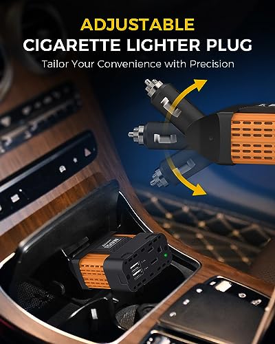 150W Car Power Inverter, 12V DC to 120V AC, Cigarette Lighter Plug | 300W Surge Peak, 1 AC Outlet, Dual USB 4.8A, 11 Protections, Compact, for Laptop Phone Car Vehicle - color: 150W Car Inverter