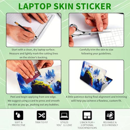 Laptop Skin Sticker Decal, Universal Protective Cover Fit 12 13 14 15.6 Inch Notebook, Reusable Water-Resistant Vinyl Decal w/ 2 Wrist Pads for Business Travel Office, Forest Mountain Bird - color: Forest Mountain Bird