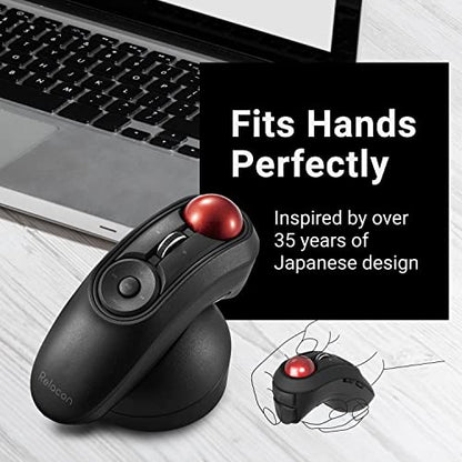 ELECOM Relacon Handheld Trackball Mouse, Thumb Control, 2.4GHz Wireless, Ergonomic Design, 10-Button Function with Smooth Tracking, Windows11, MacOS (M-RT1DRBK) - style: 2.4GHz