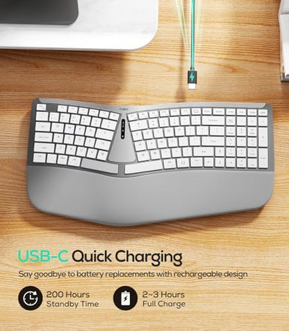 Nulea RT07B Wireless Ergonomic Keyboard - Split Keyboard, Wrist Rest, Natural Typing, Bluetooth and USB Connectivity, USB-C Rechargeable,Compatible with Windows Mac (Pink) - color: D-SilverWhite